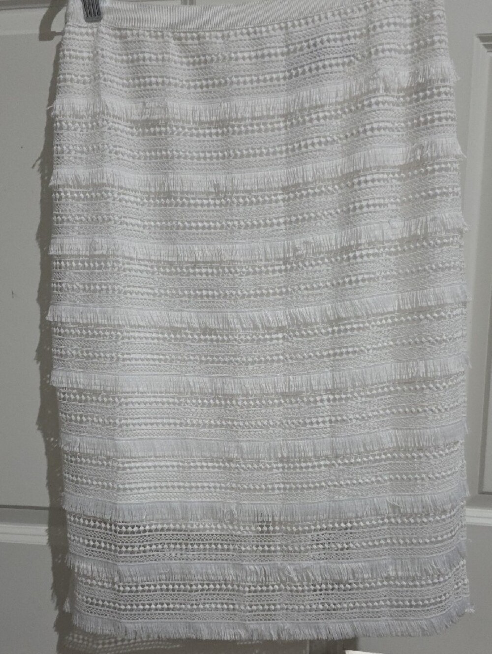 White House Black Market White Lace Tassel Crochet Skirt